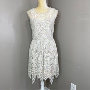 Love Fire L Crean Scoop Mini Lace Dress Women Sleeveless